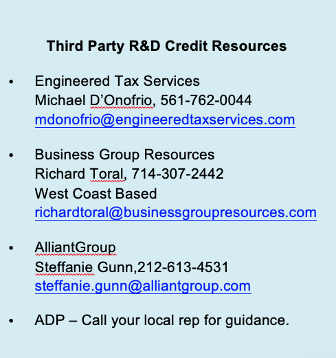 Third Party R&D Credit Resources